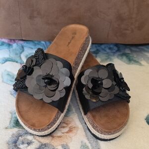 Elegant Black Floral Women's Sandals